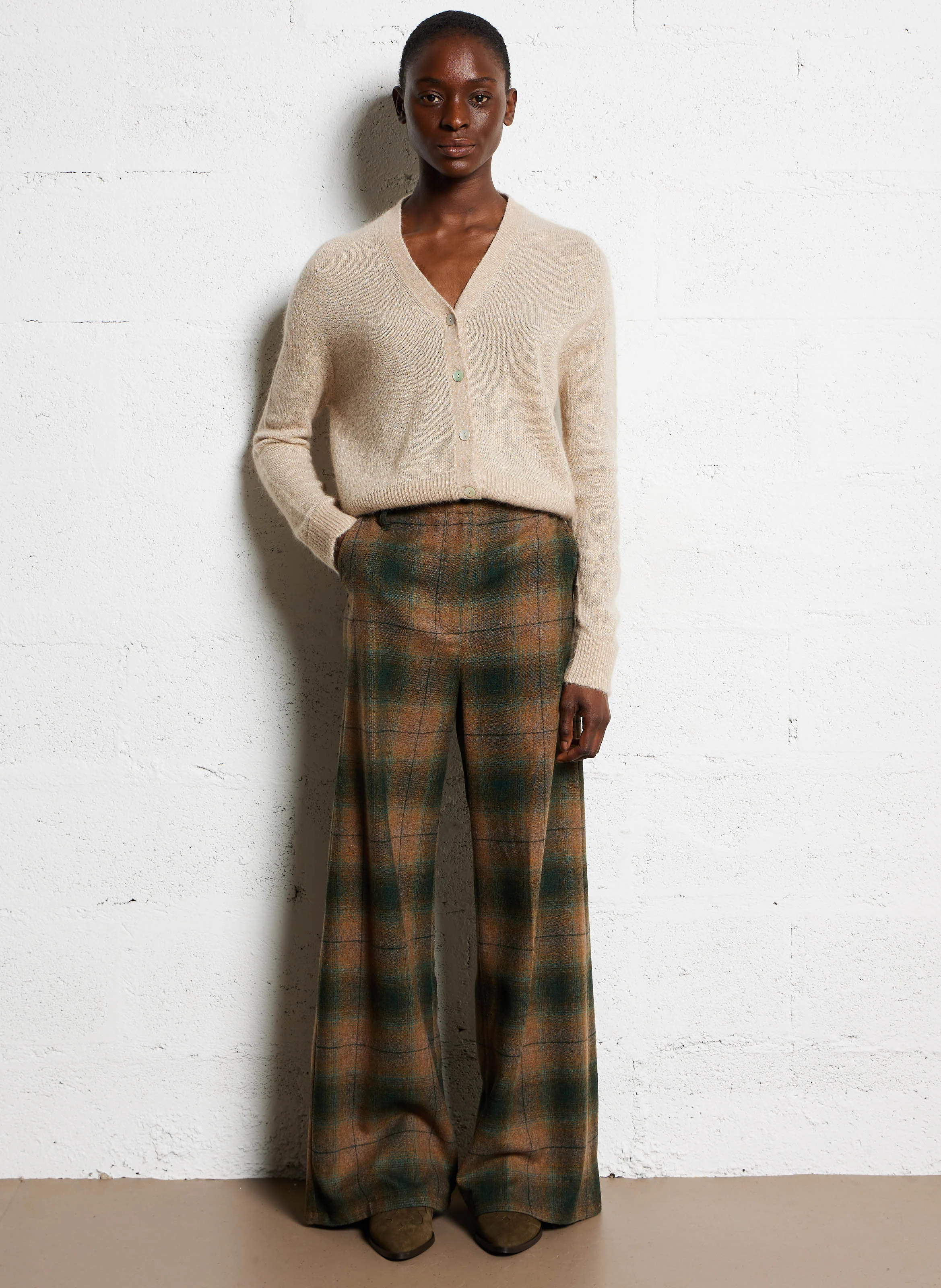 POMEO - Pantalon droit à carreaux en laine| Bleu