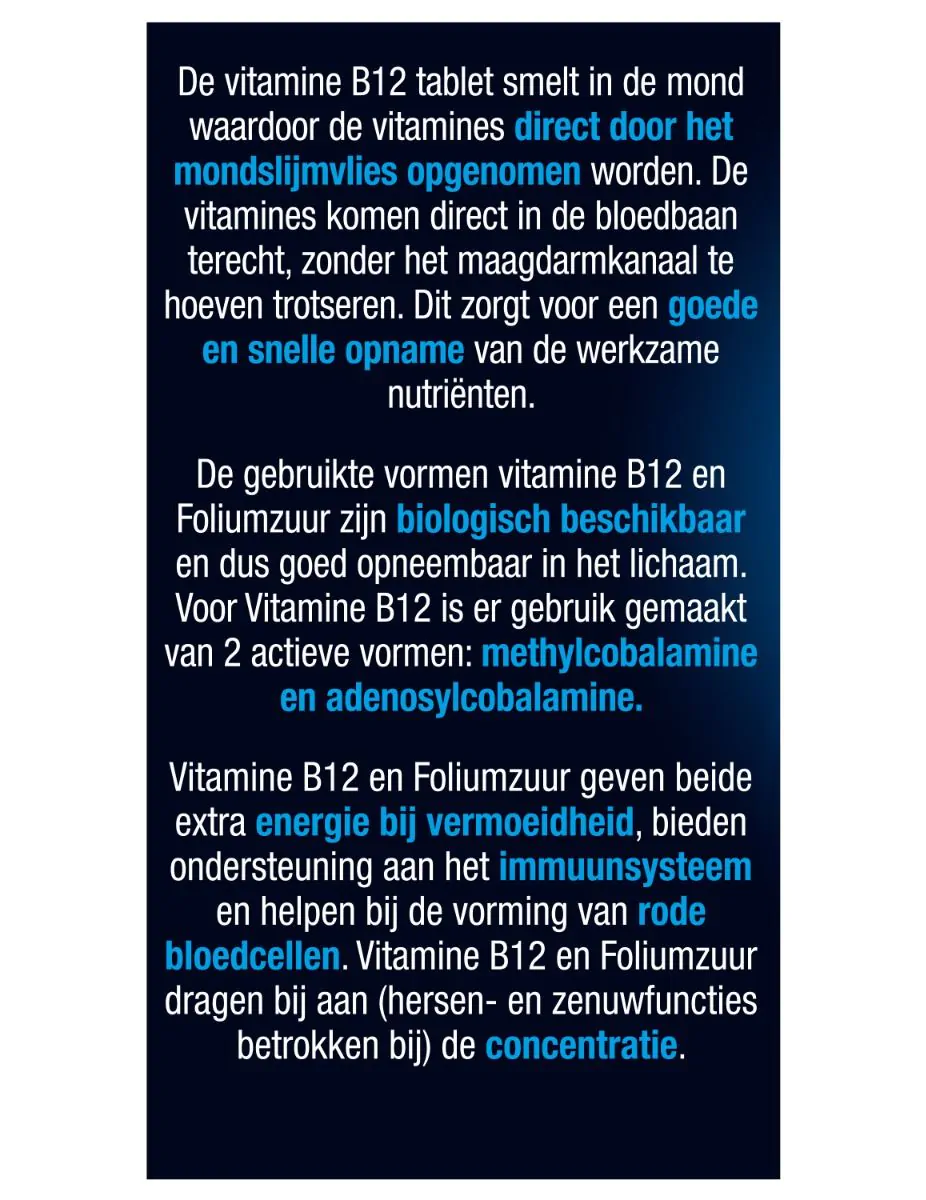 Vitamine B12 & Foliumzuur 60 smelttabletten