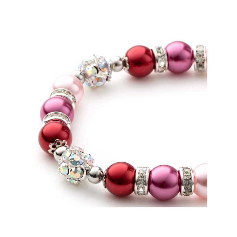 Bracelet 1 Rang en Perles Roses, Cristal et Plaqué Rhodium