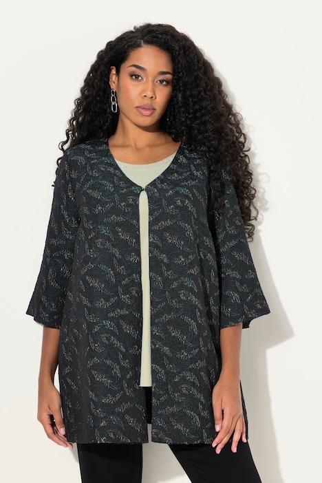 Jerseyjacke, grafisches Muster, V-Ausschnitt, 3/4-Arm