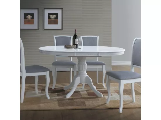 Table à manger blanche 106cm extensible blanche avec pied central Ade - Blanc