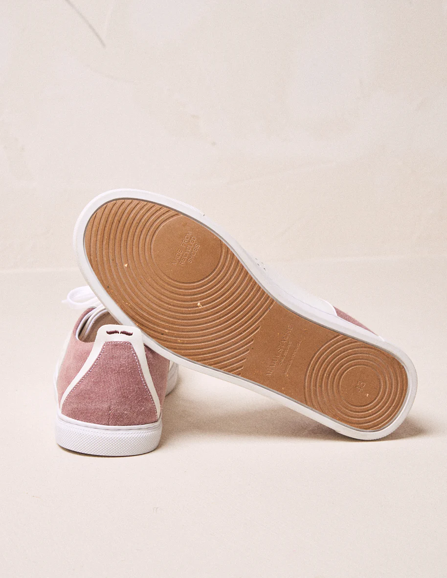Baskets basses René - Cuir blanc et toile bordeaux