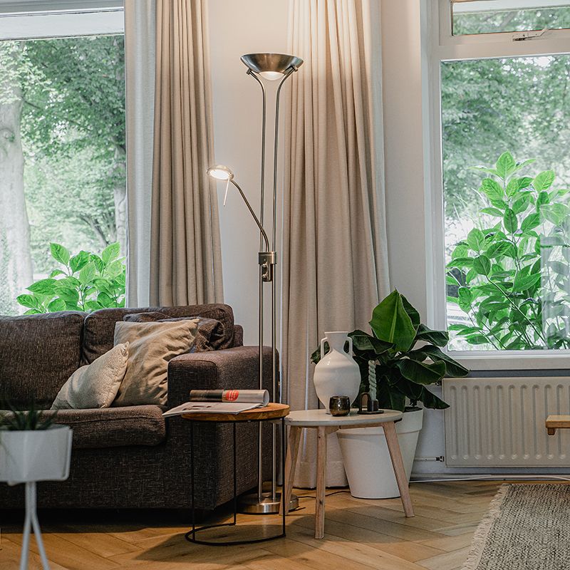 Vloerlamp staal met leeslamp incl. LED dimbaar in Kelvin - Diva