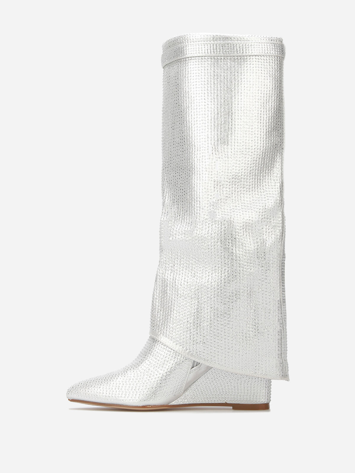 Bottes compensées à rabat et strass- Argenté
