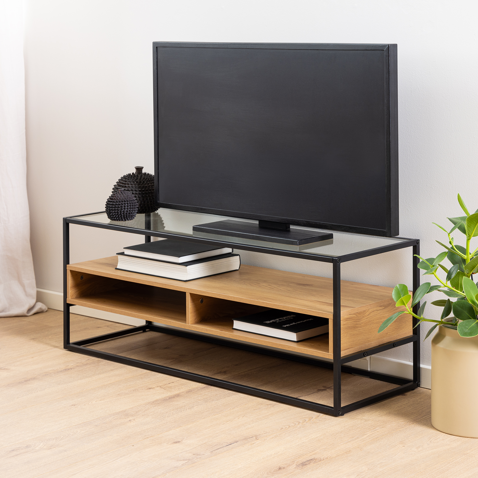 TV-Tisch RANDOLF - schwarz-Wildeiche - 120 cm