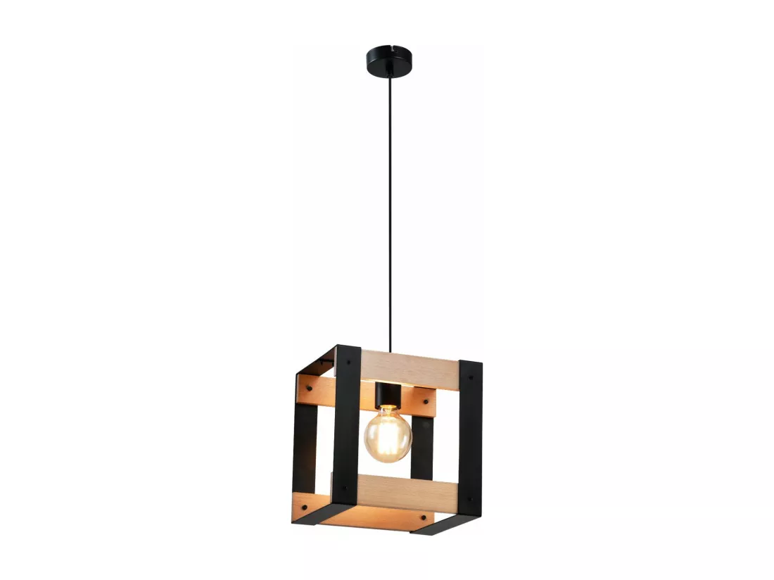 NETTLIFE Suspension Bois Métal Noir E27 Diam.175cm 1 Douille Industrielle Suspension Rétro pour Salle à Manger Salon Cuisine Chambre