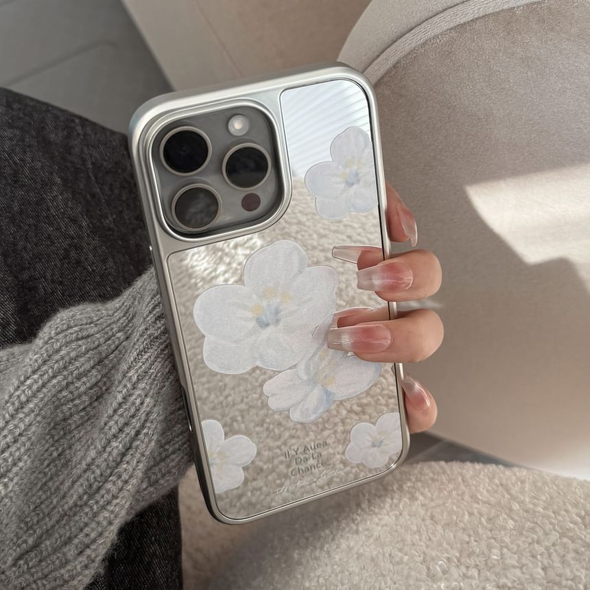kloudkase - Bloemen gespiegeld telefoonhoesje - iPhone 16 Pro Max / 16 Pro / 16 Plus / 16 / 15 Pro Max / 15 Pro / 15 Plus / 15 / 14 Pro Max / 14 Pro / 14 Plus / 14 / 13 Pro Max / 13 Pro / 13