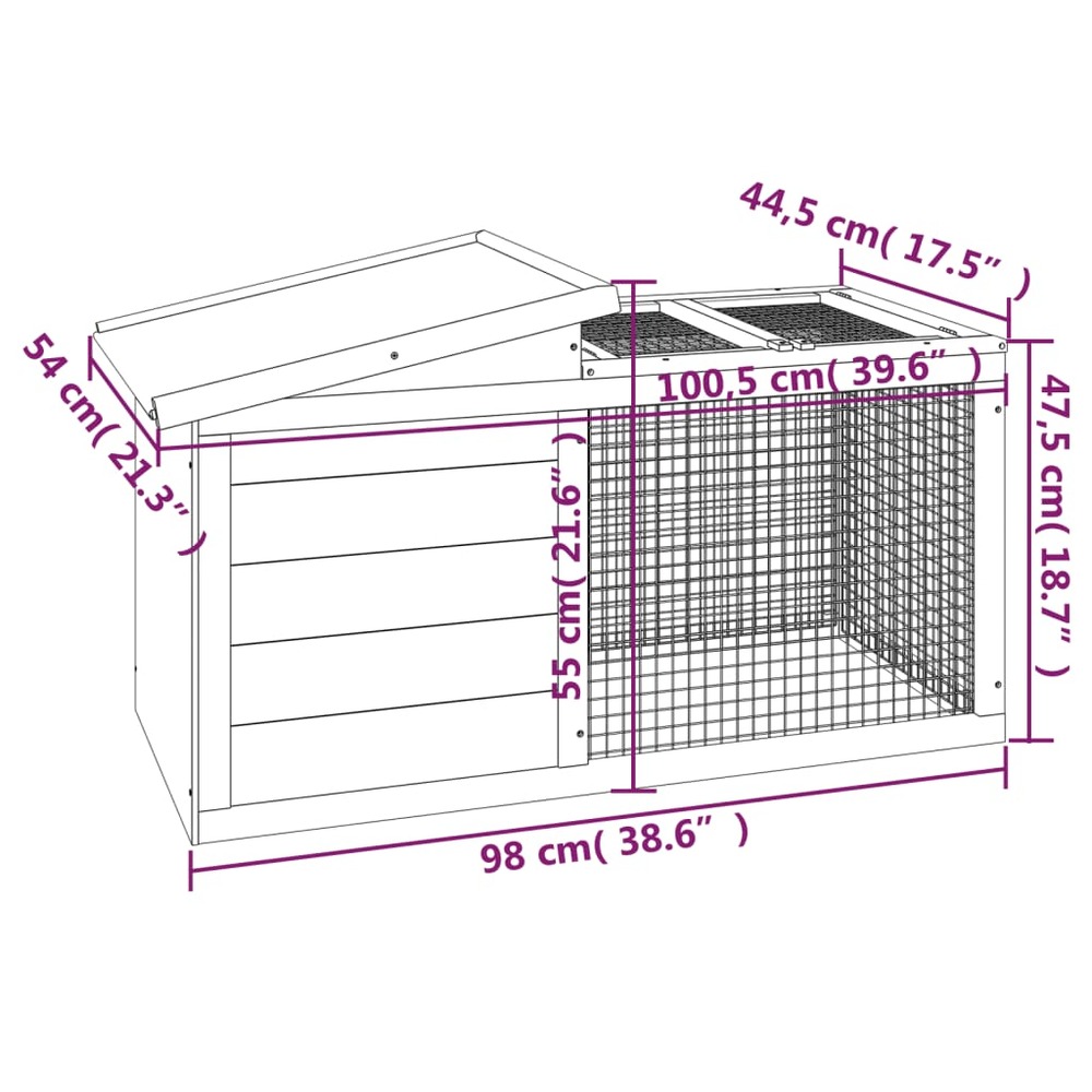 Clapier gris 100,5x54x55 cm bois de pin massif