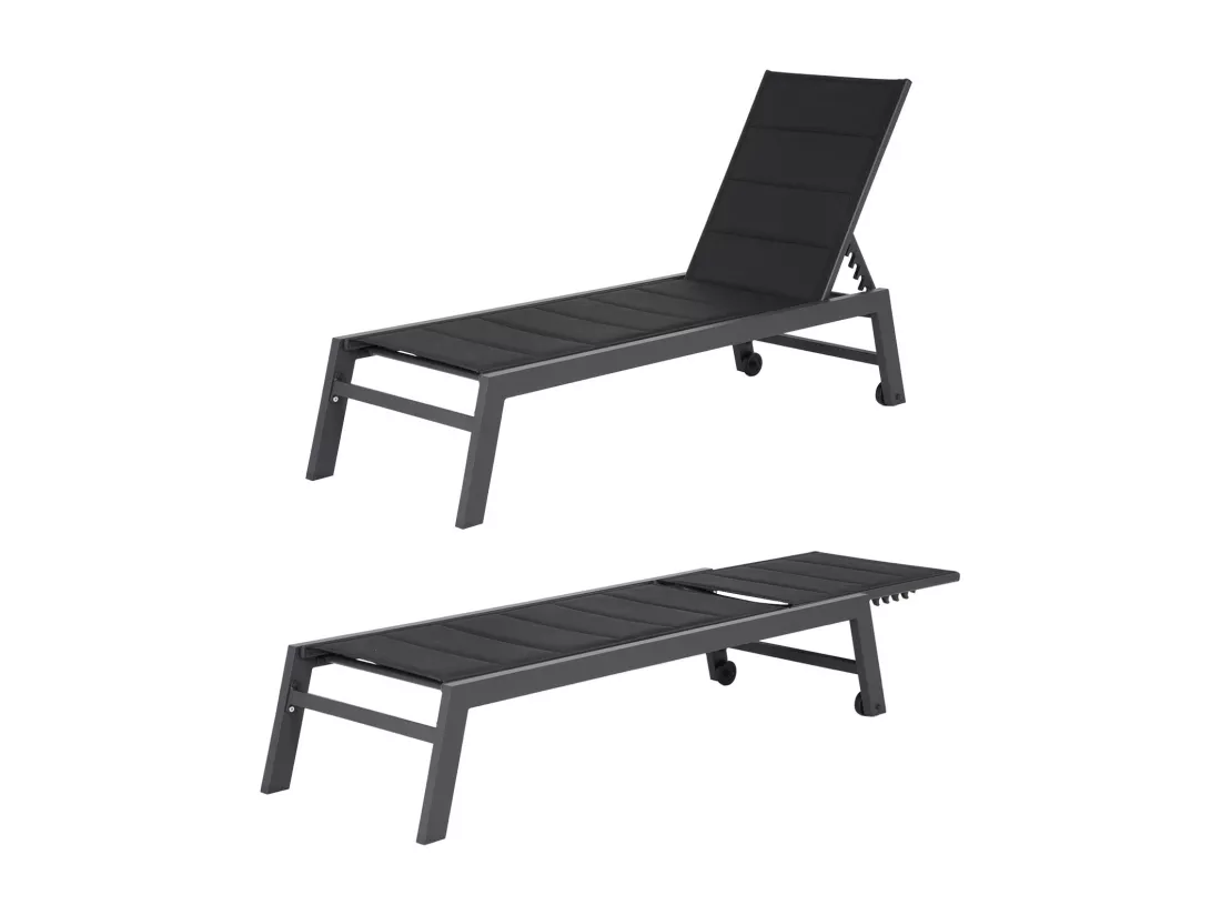 Set bain de soleil et table d'appoint BARBADOS en textilène noir - aluminium gris anthracite - HAPPY GARDEN