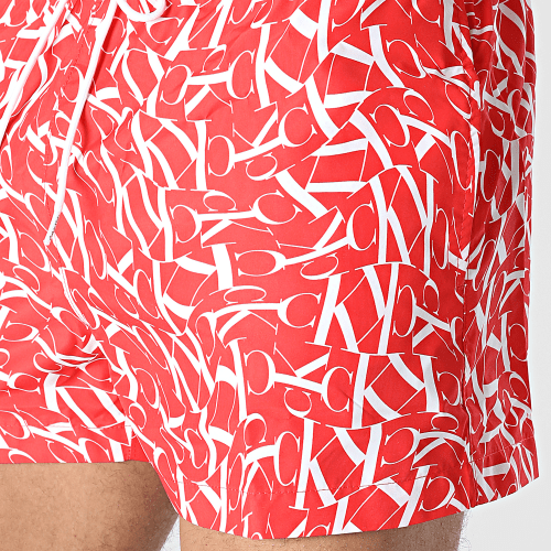 Short De Bain Medium Drawstring Print 0820 Rouge Blanc