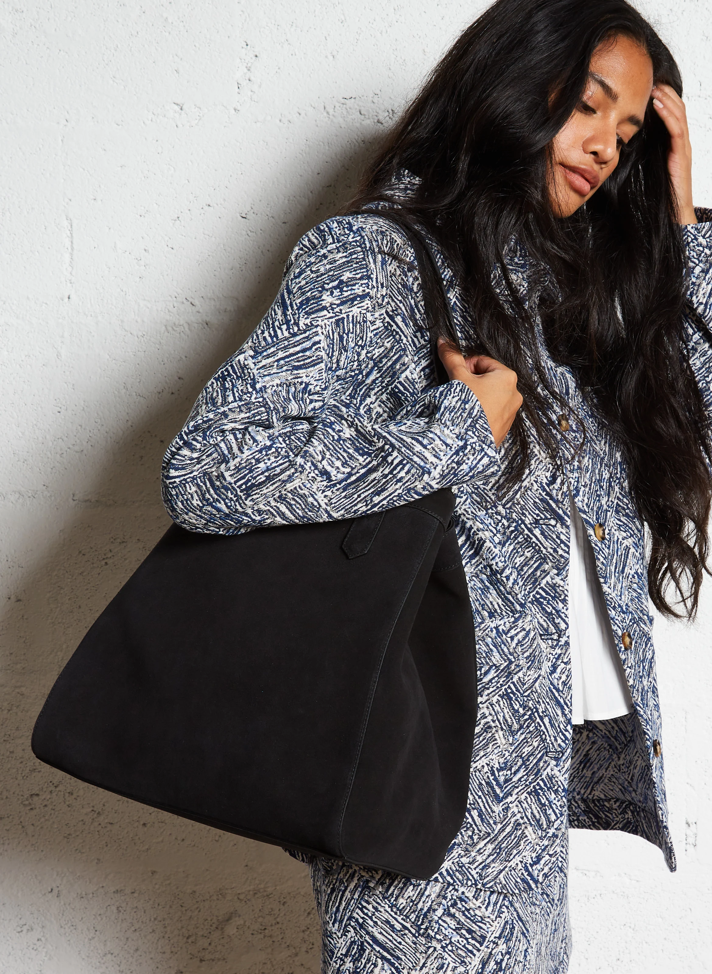ENZO - Sac cabas en cuir velours | Noir