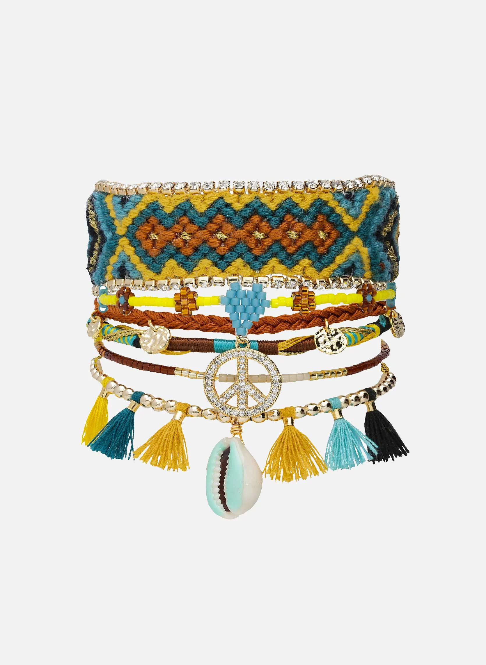 PEACEMAKER - Bracelet multiliens avec fermoir aimanté en perles | Marron