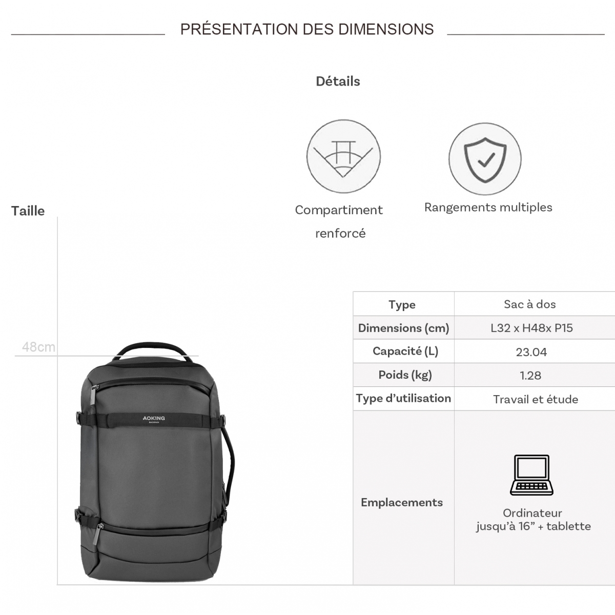Bleucerise Sac à dos porte-ordinateur et voyage Aoking Bleu Cerise 16''