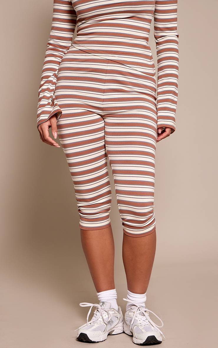 Chocolat Pantalon Capri Rayé Sculptant