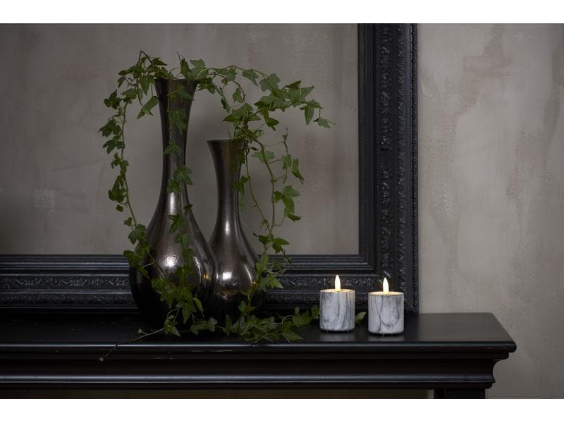 Star Trading LED-Kerze Pillar Flamme Marble Ø 5.5 x 9 cm, G 2-teiliger LED Kerzen SET