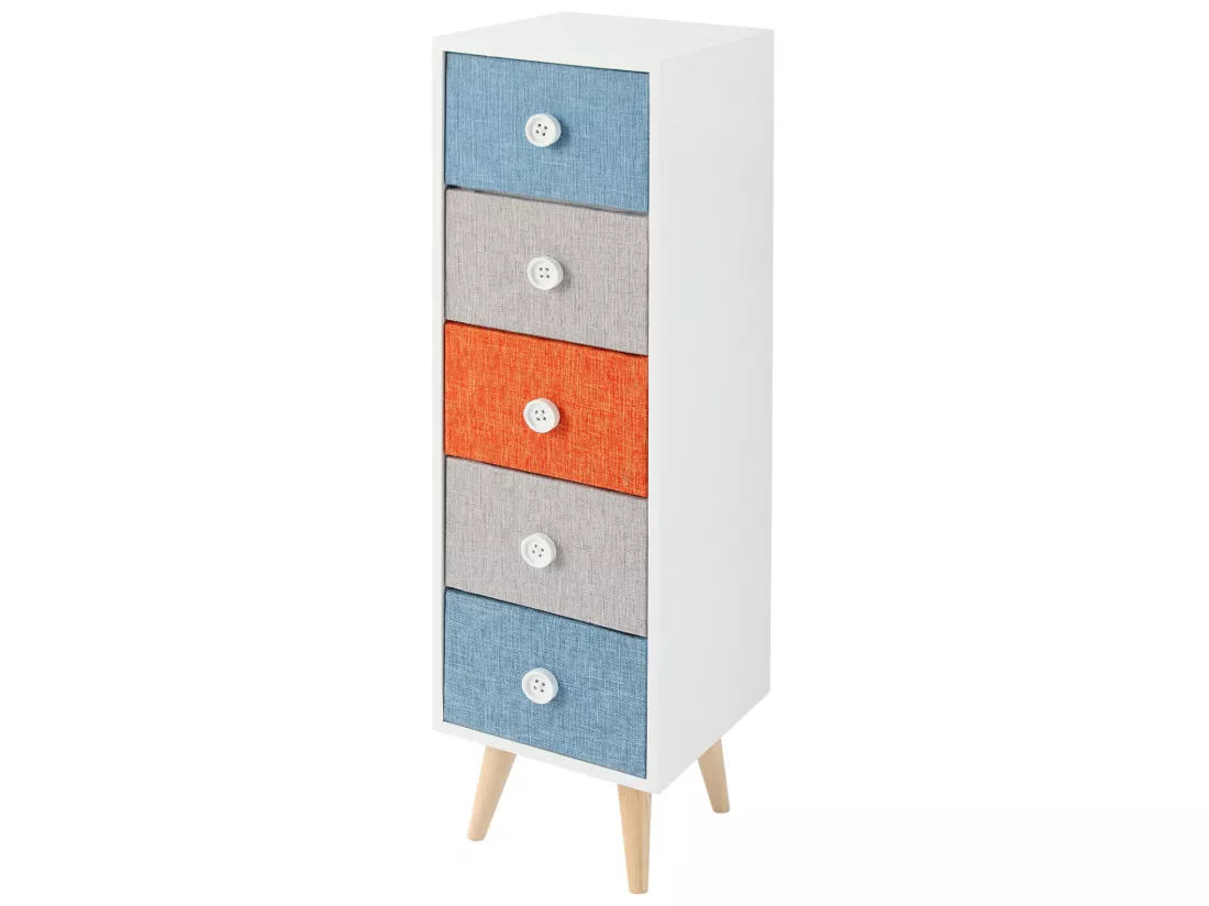 Commode 5 Tiroirs Moderne en bois et tissu pour Chambre d'enfant