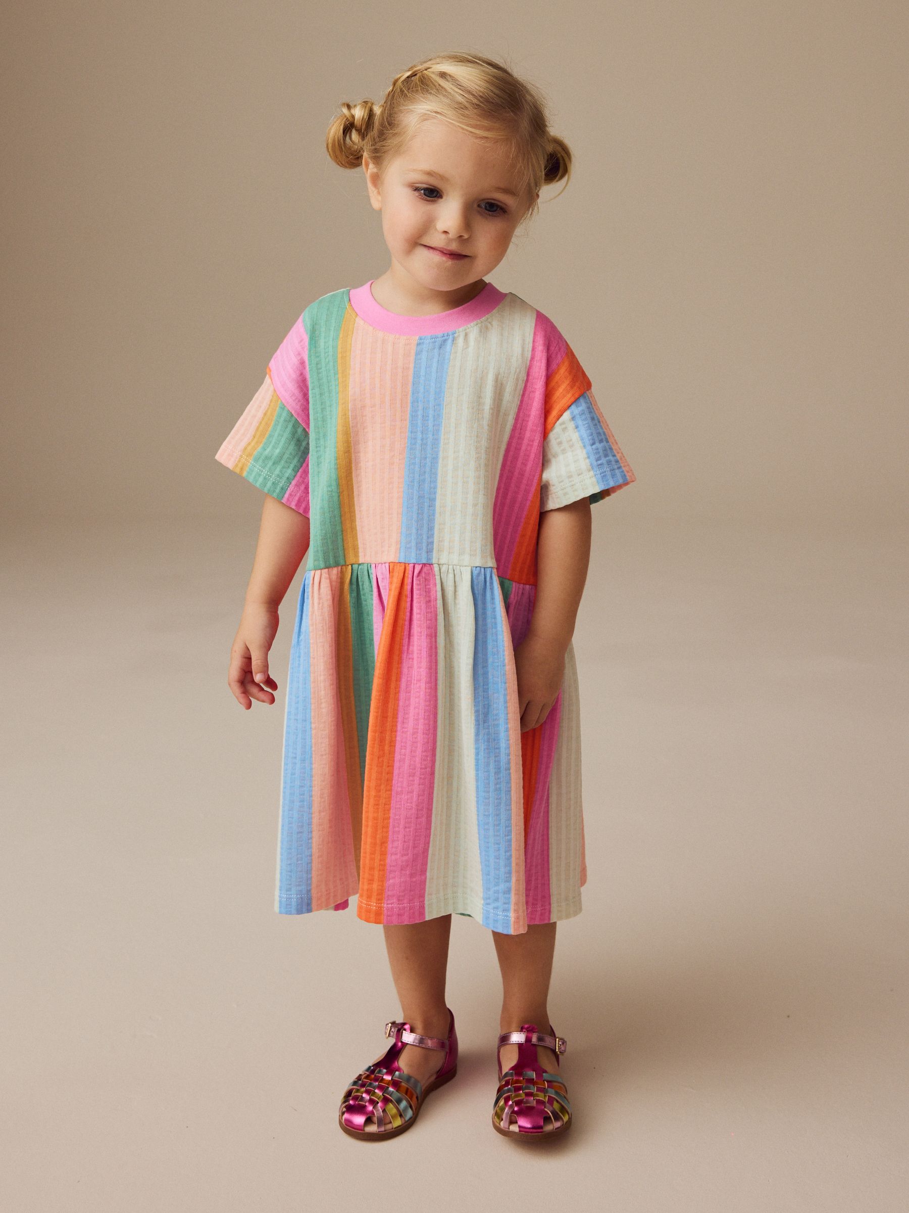 Regenboogstrepen - Zomerjurk met korte mouwen (3mnd -7jr)