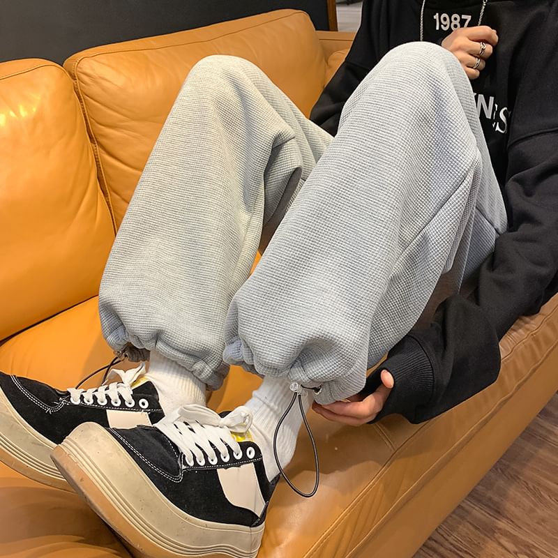 Lingaris - Effen fleecegevoerde joggingbroek met trekkoord in de taille