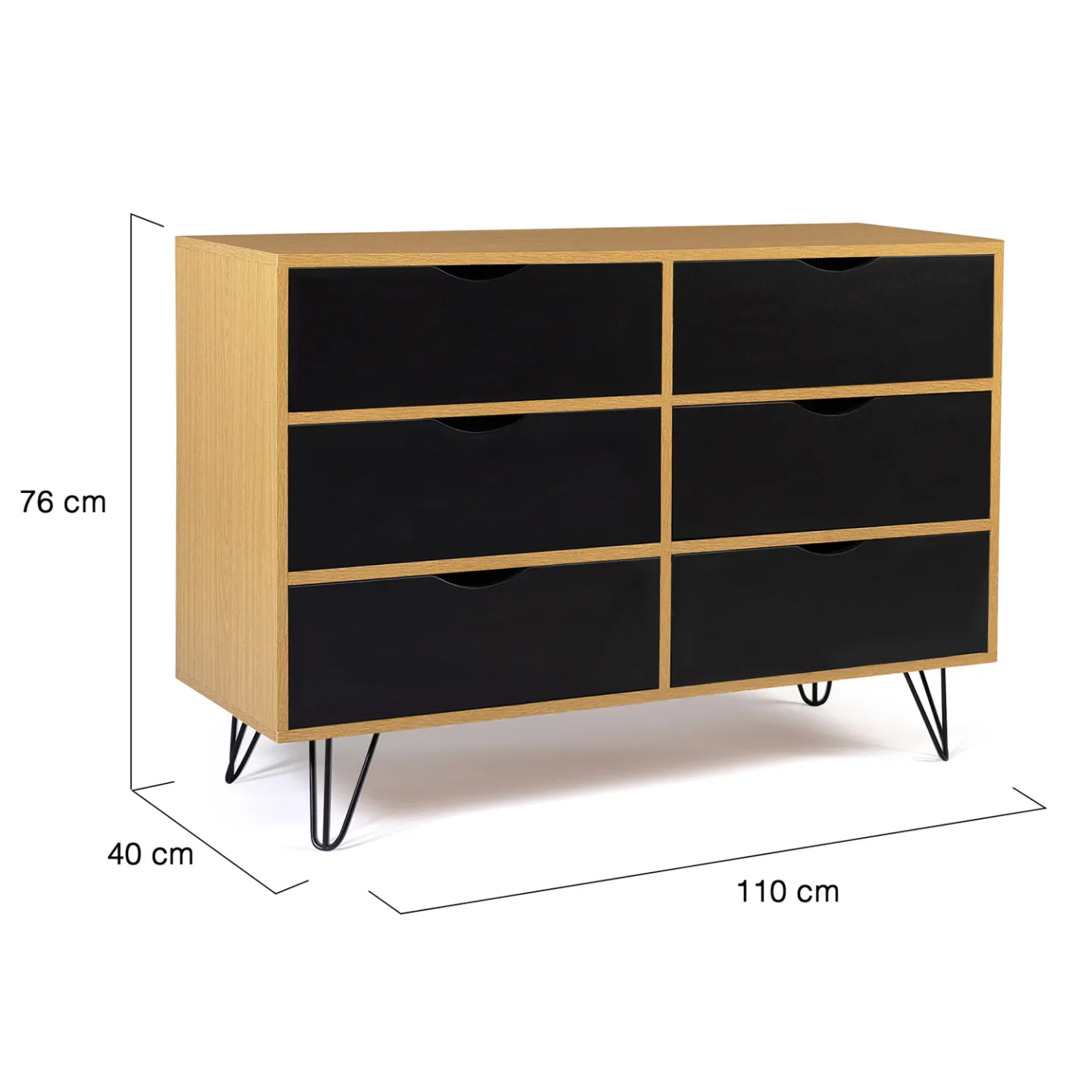 Commode 6 tiroirs vintage NOEMI 110 cm bois pied épingle