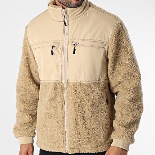 Veste Zippée Fourrure Mouton Patched Sherpa TB5539 Beige