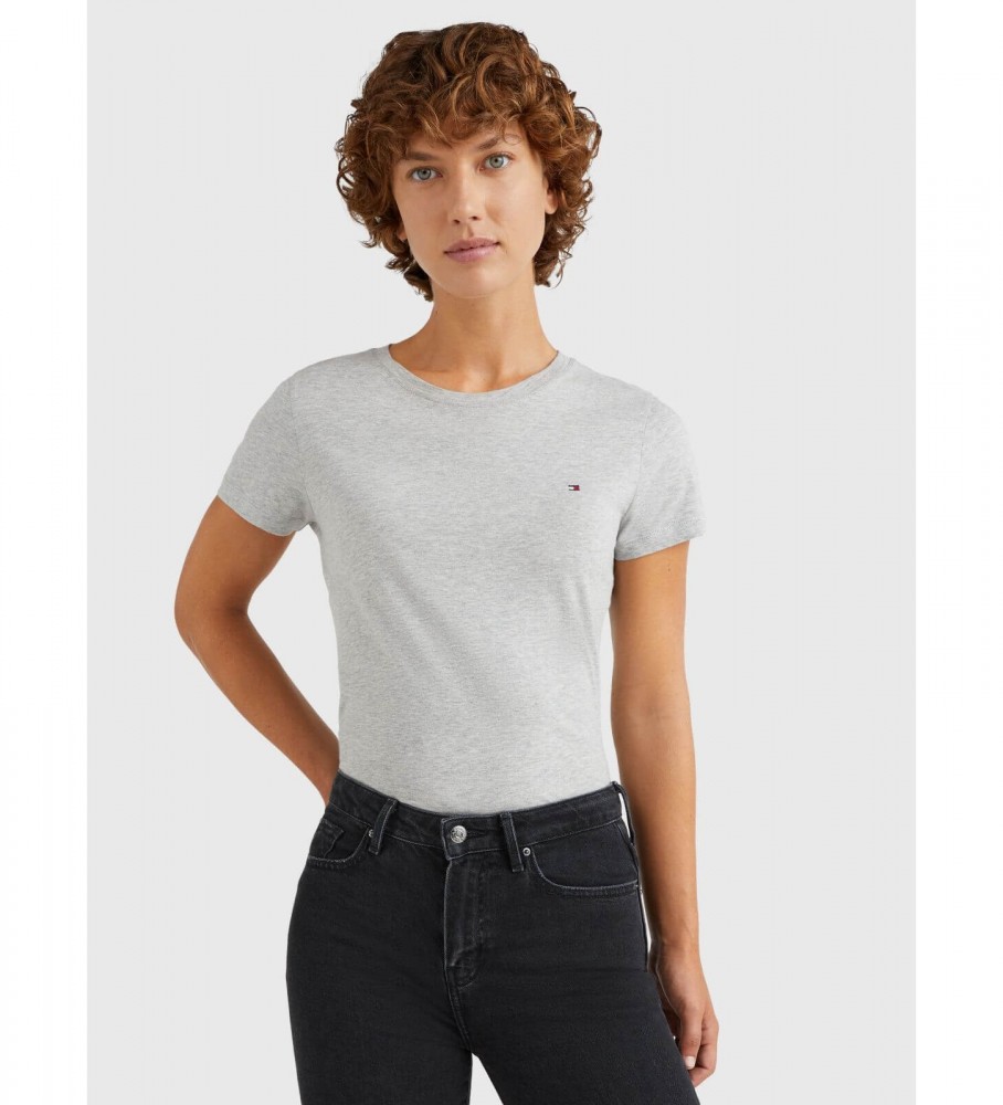 Camiseta Tommy Hilfiger Heritage com gola canoa e modelagem 3/4 cinza