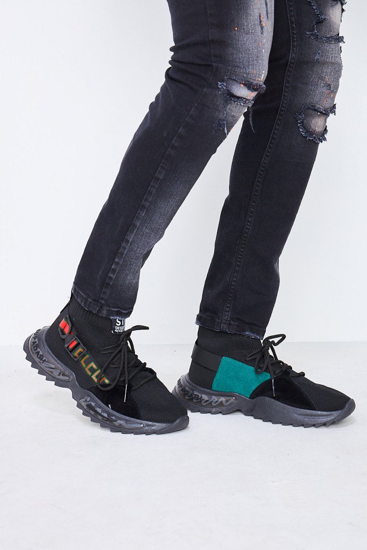 Baskets chaussettes noires détail vert