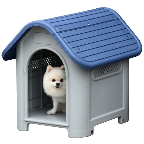Canil para cães de pequeno e miniatura, azul e cinza.