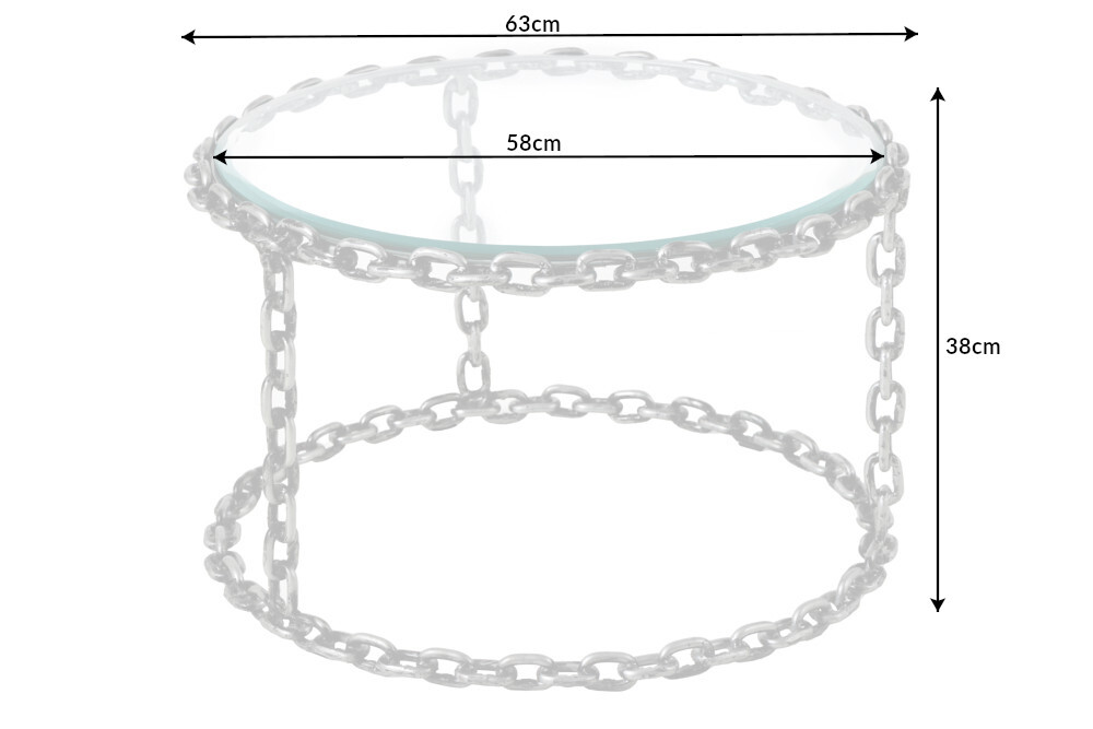 Design Couchtisch CHAINS 65cm silber handmade Metall rund Glasplatte Kettengestell