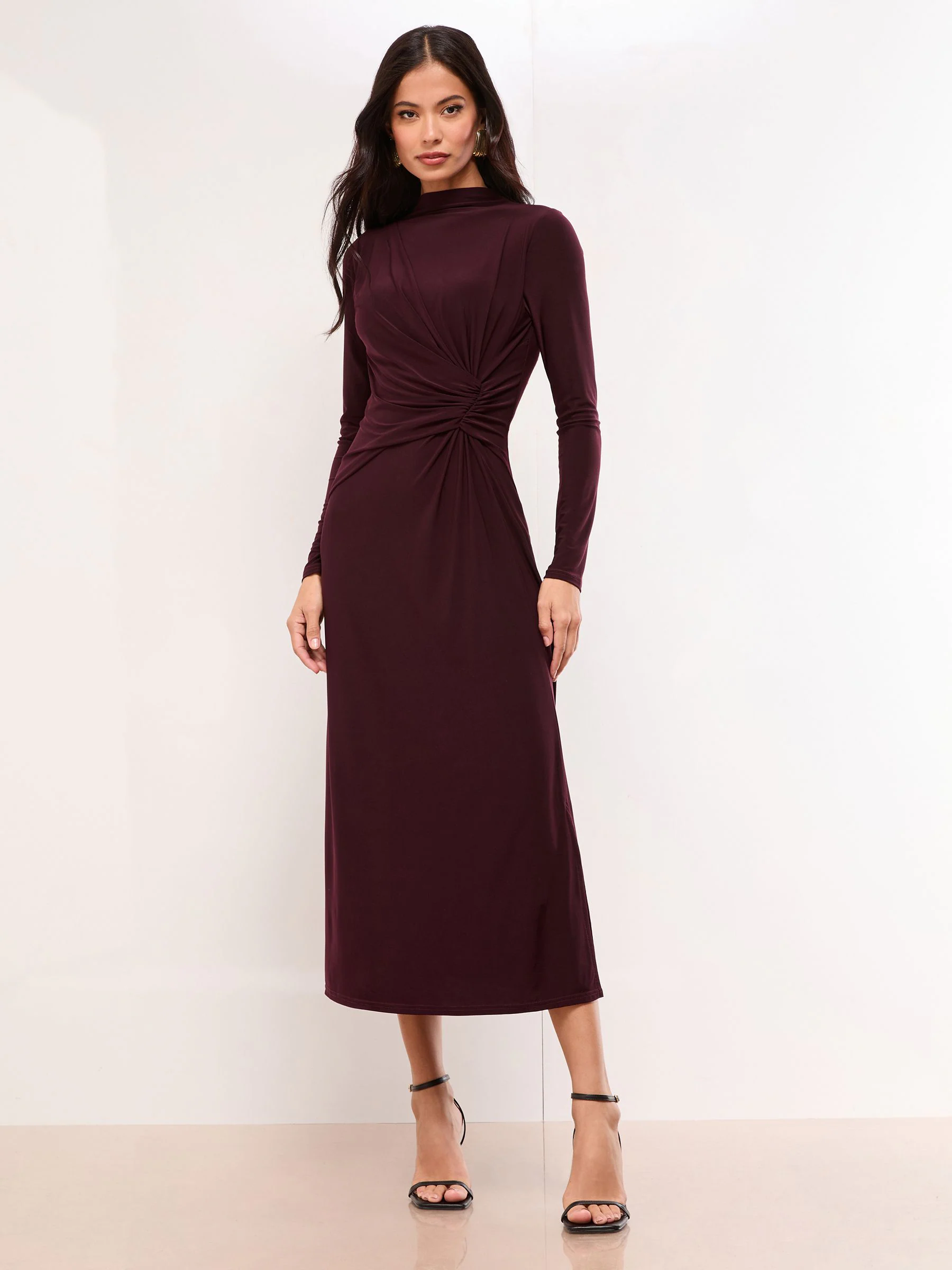 Lipsy Long Sleeve Jersey Knot side Midi Dress