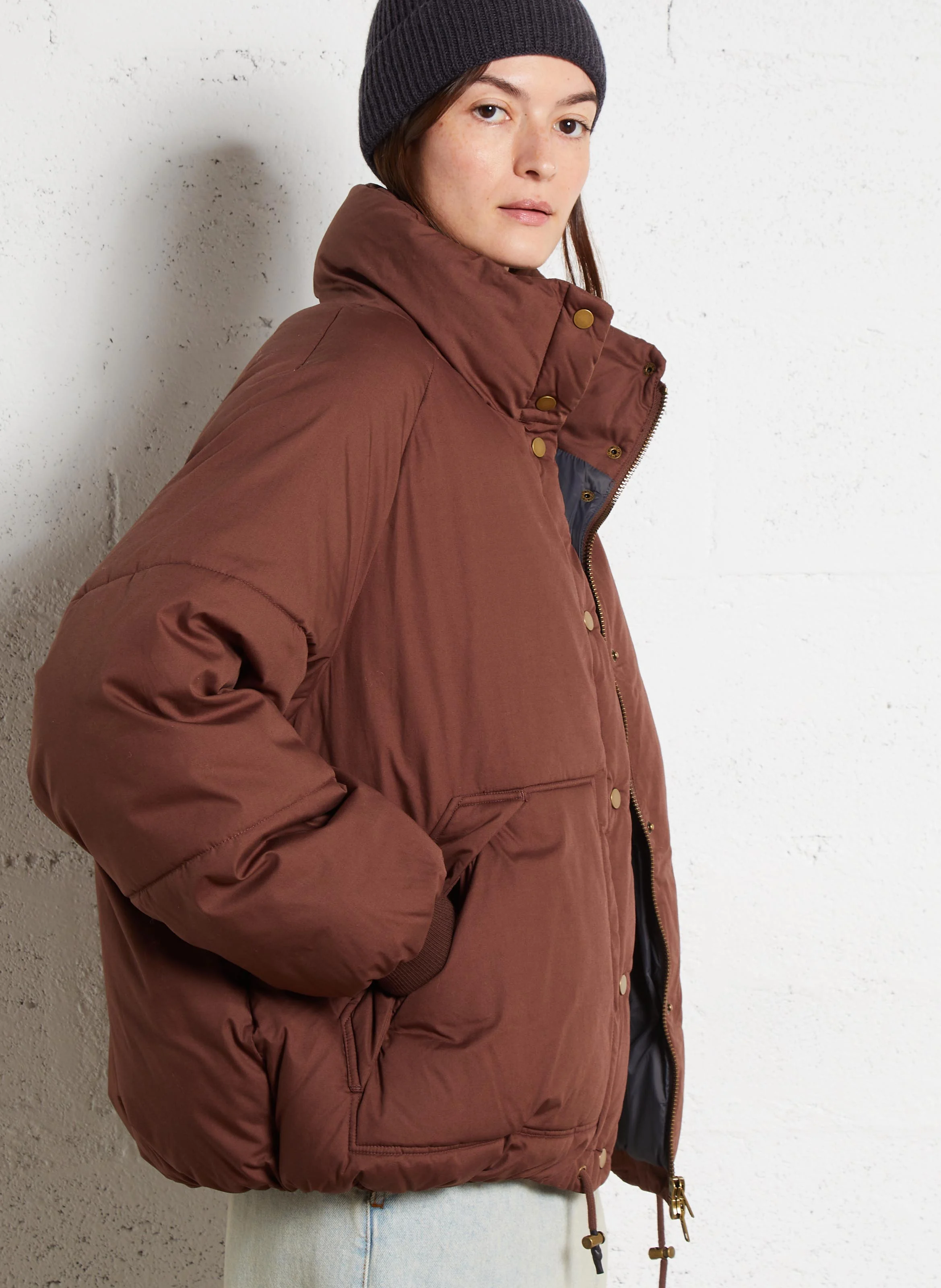 WING - Doudoune ample col montant en coton | Rose