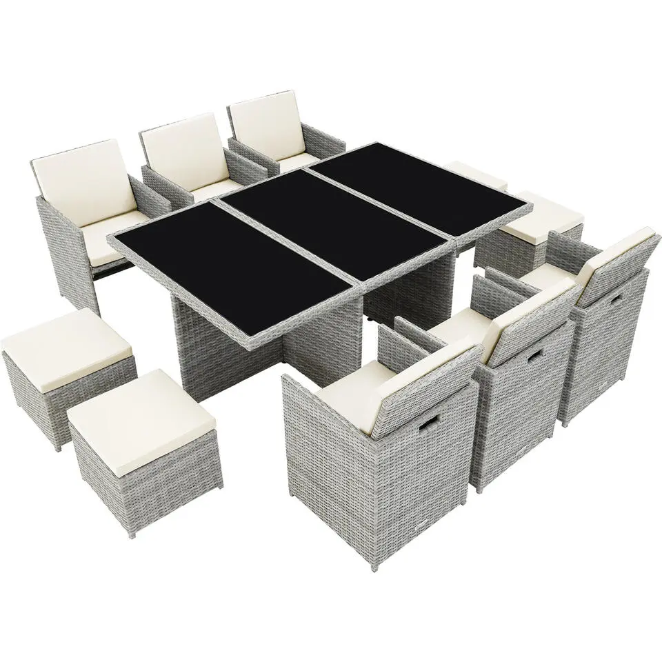 tectake - tuinset New York - wicker - lichtgrijs