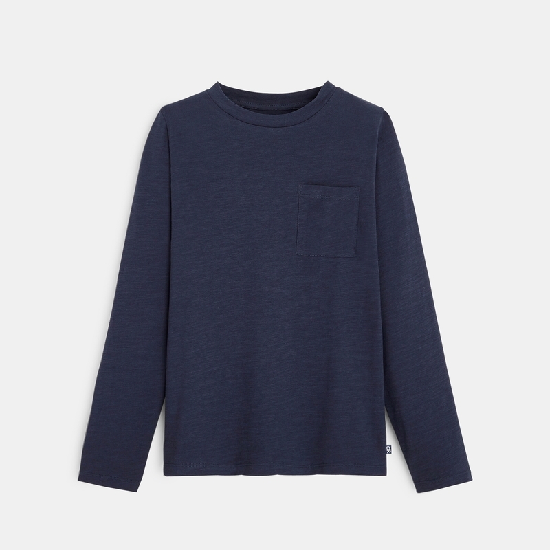 T-shirt uni en coton bleu garçon