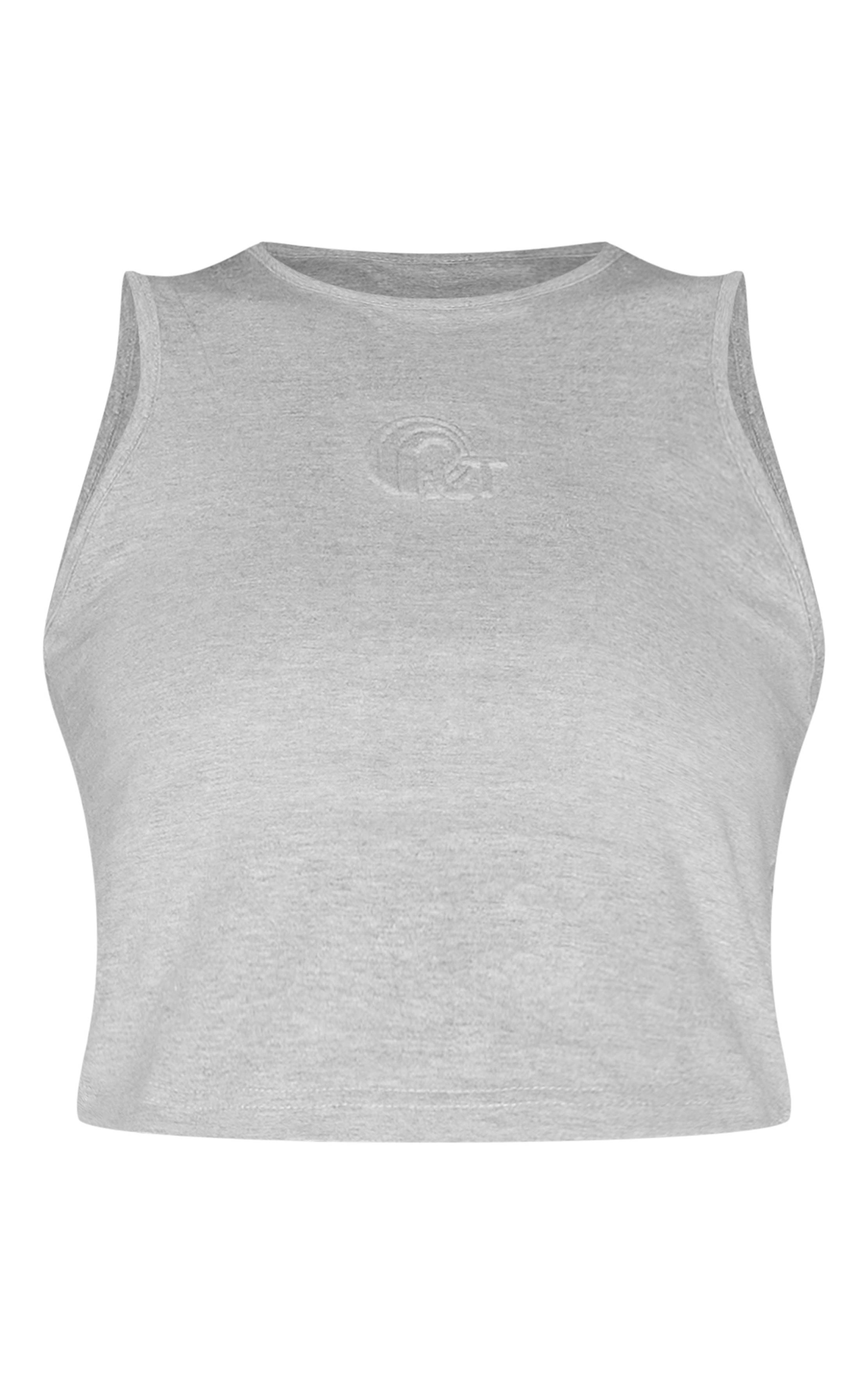 Gris Chiné Top En Coton Sans Manches À Motifs Gaufrés