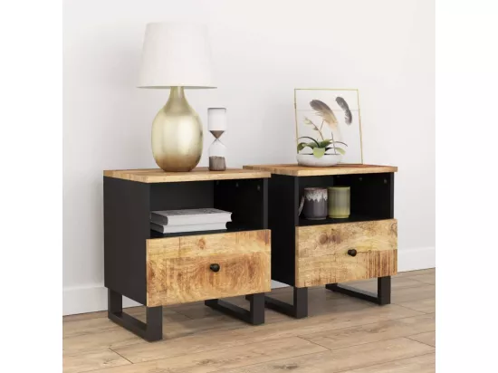 Tables de chevet 2 pcs Bois de manguier solide et d'ingénierie