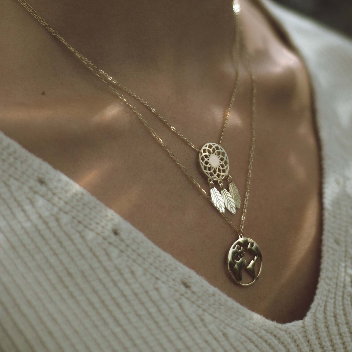 Collier Attrape-rêves acier or
