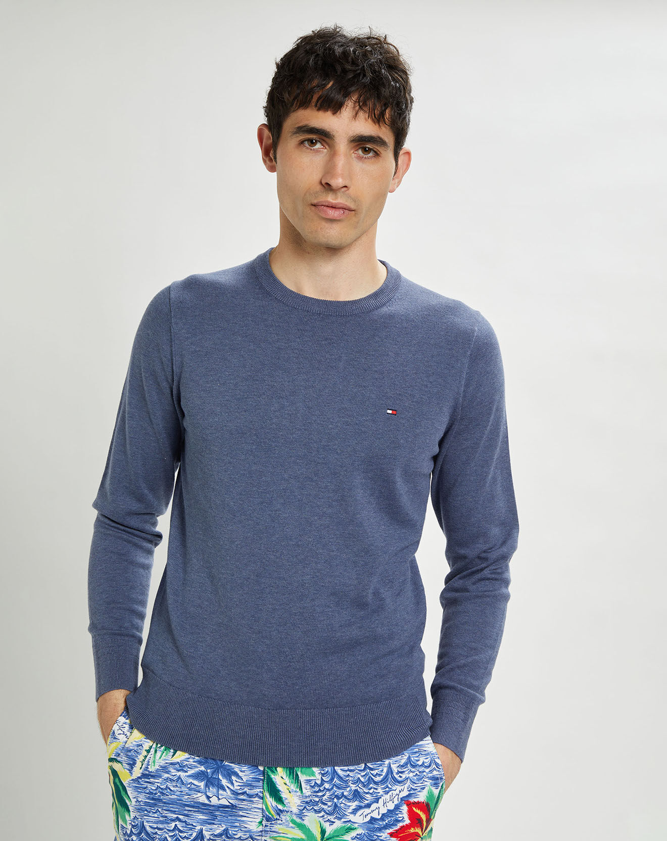Tommy Hilfiger Pull en Coton Bio & Soie bleu vintage