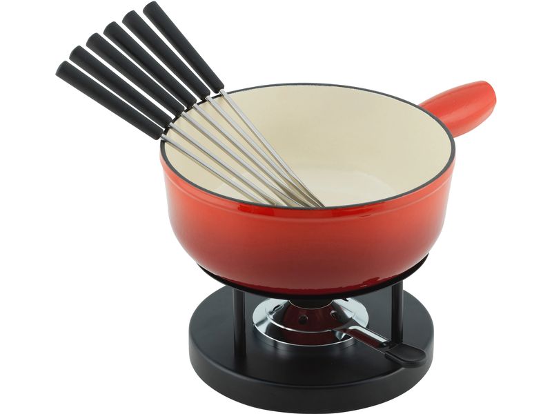 Kuhn Rikon Käsefondue-Set Induktion 9 Teile, Rot/Schwarz Käsefondue-Set für 4-6 Personen