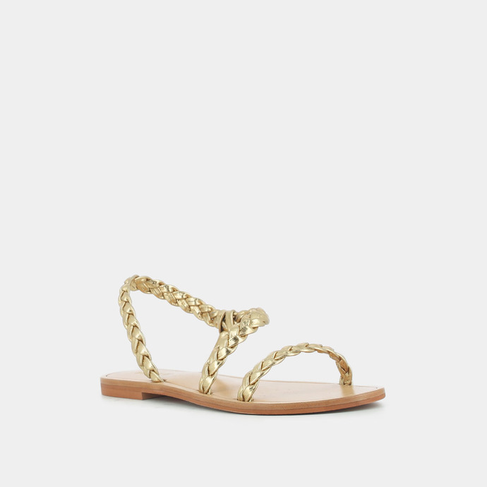 Sandales à brides tressées  en cuir métallisé or