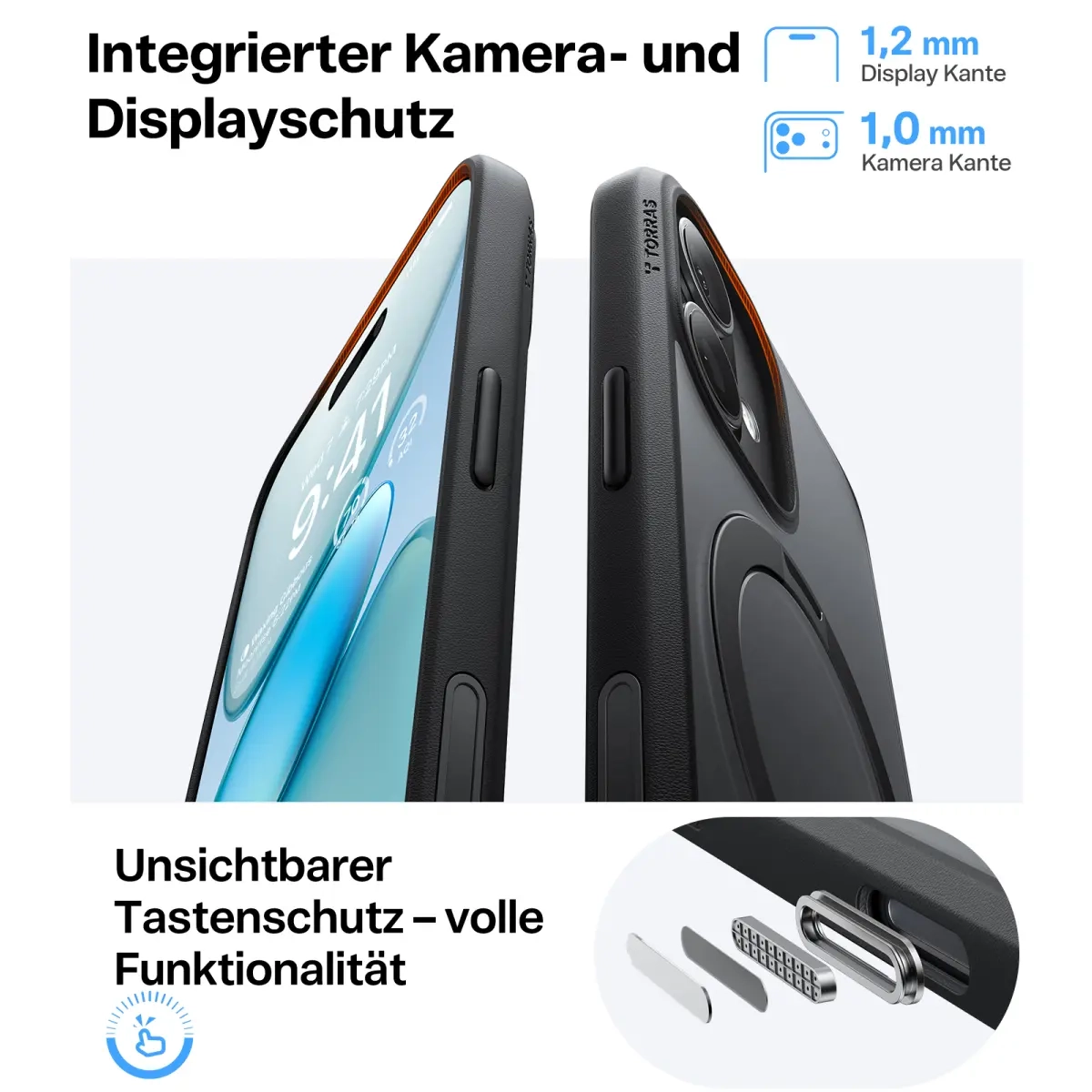 iPhone 17 Ostand 360° Spin MagSafe Hybrid Hardcase Hülle Ring Stand   Kickstand - Schwarz