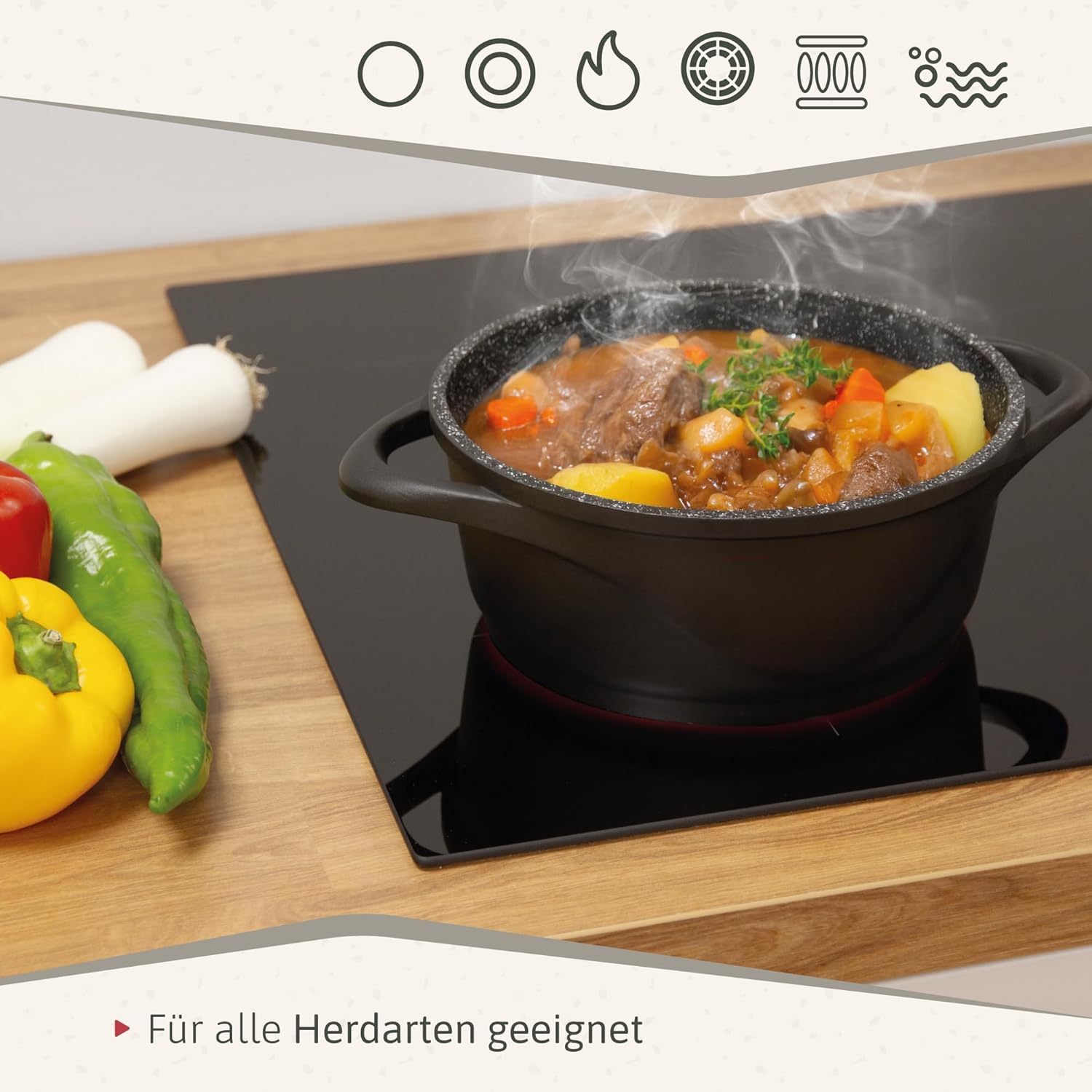 briebe Topfset Induktion 8-Teilig, Kochtopf Set 4 Töpfen aus Aluminiumguss, Antihaftbeschichtung ILAG GRANITEC ohne PFOA, Deckeln aus Glass, Topfhandschuhe Silikon, Glaskeramik, Gas, Ofen, MGK-12S