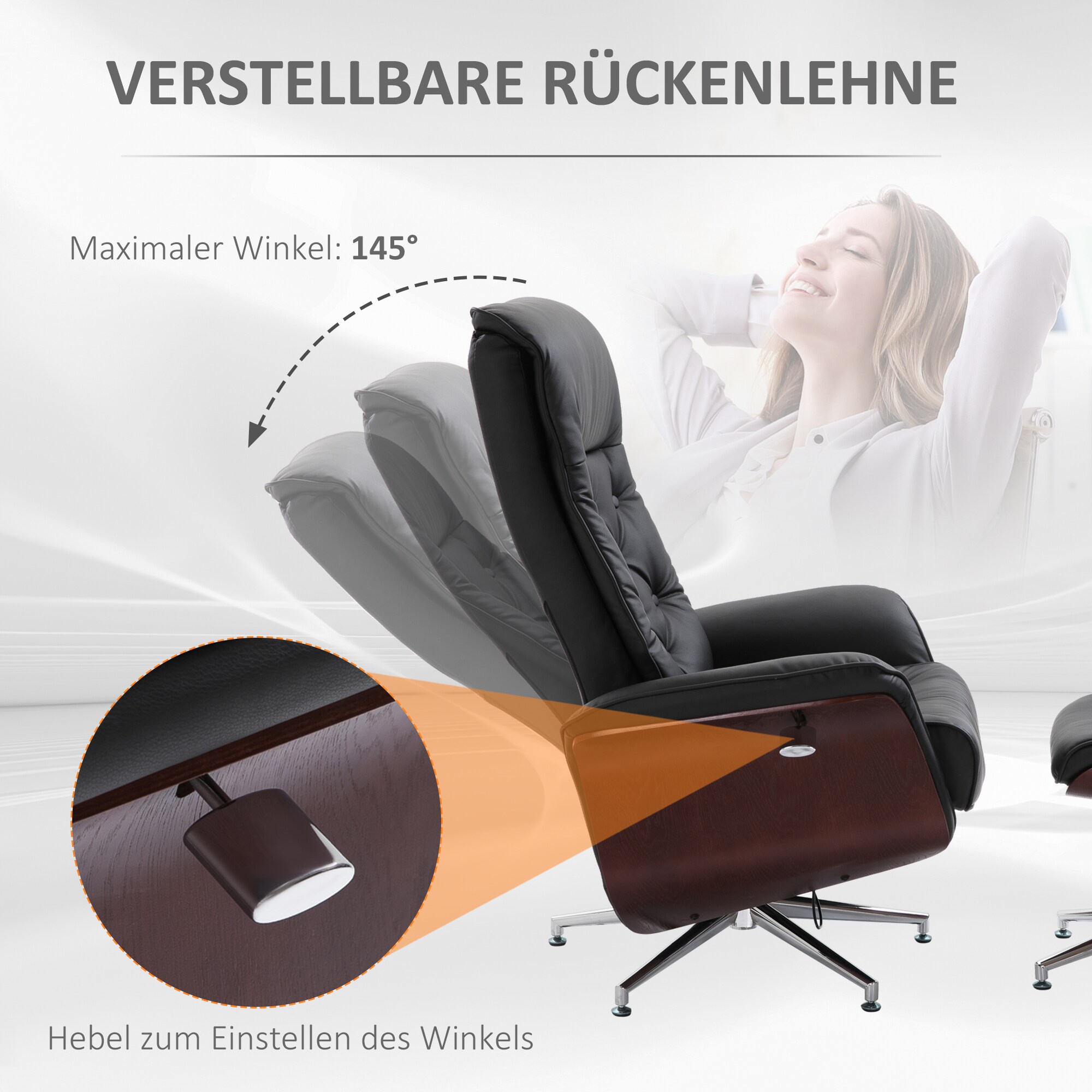 HOMCOM Chesterfield Sessel mit Hocker schwarz