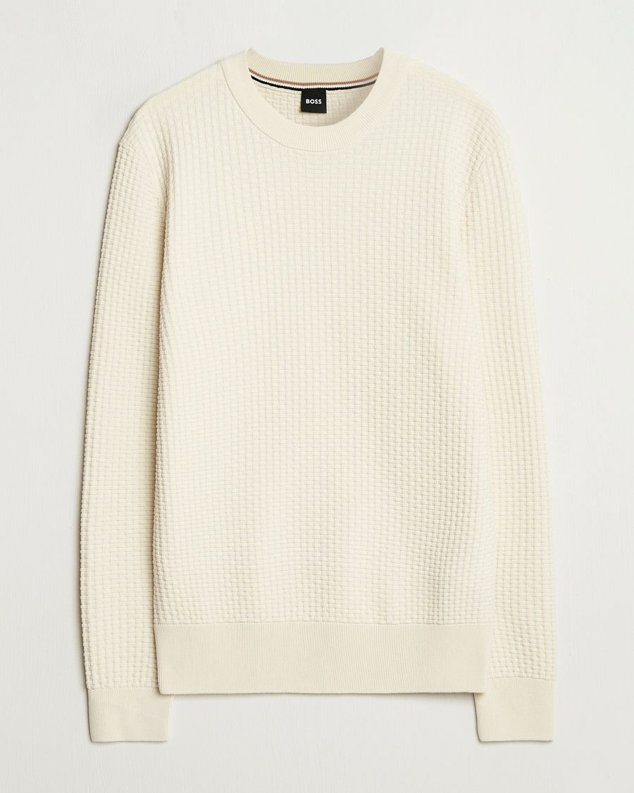 BOSS BLACK Imberto Structured Knitted Sweater Open White