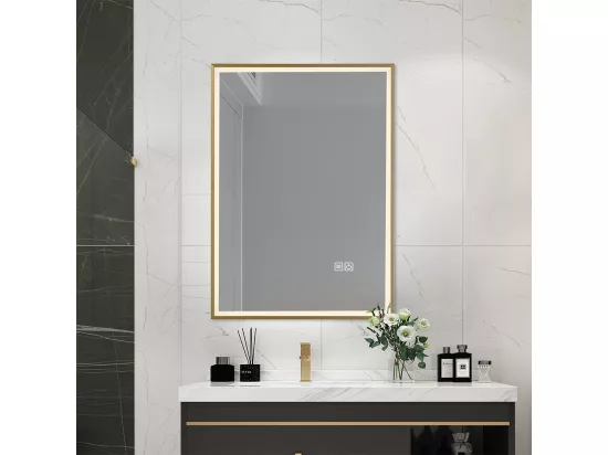 Miroir salle de bain LED 60x80cm anti buée avec cadre doré LB-126080G
