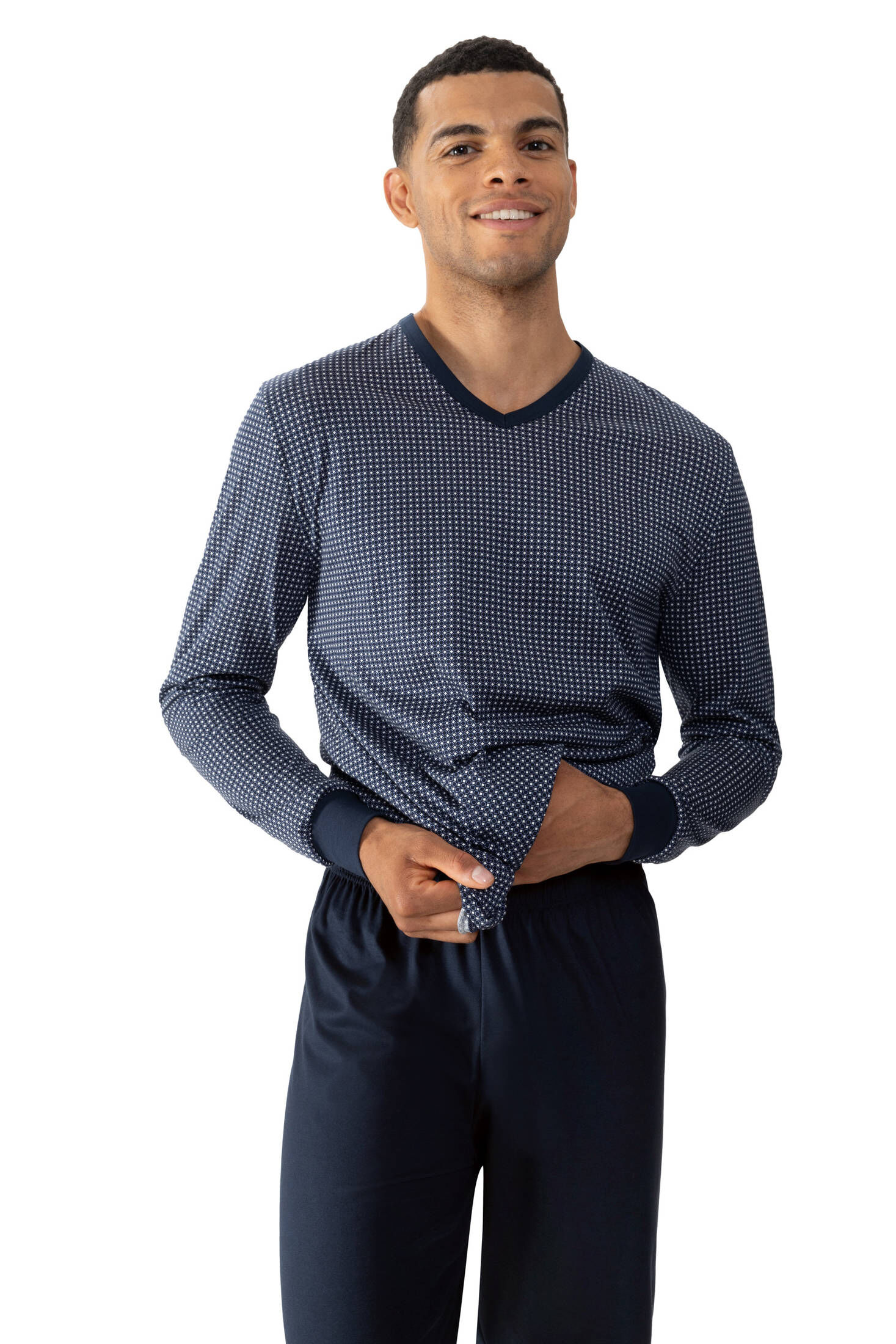 mey| Herren Schlafanzug Serie Blue Grid