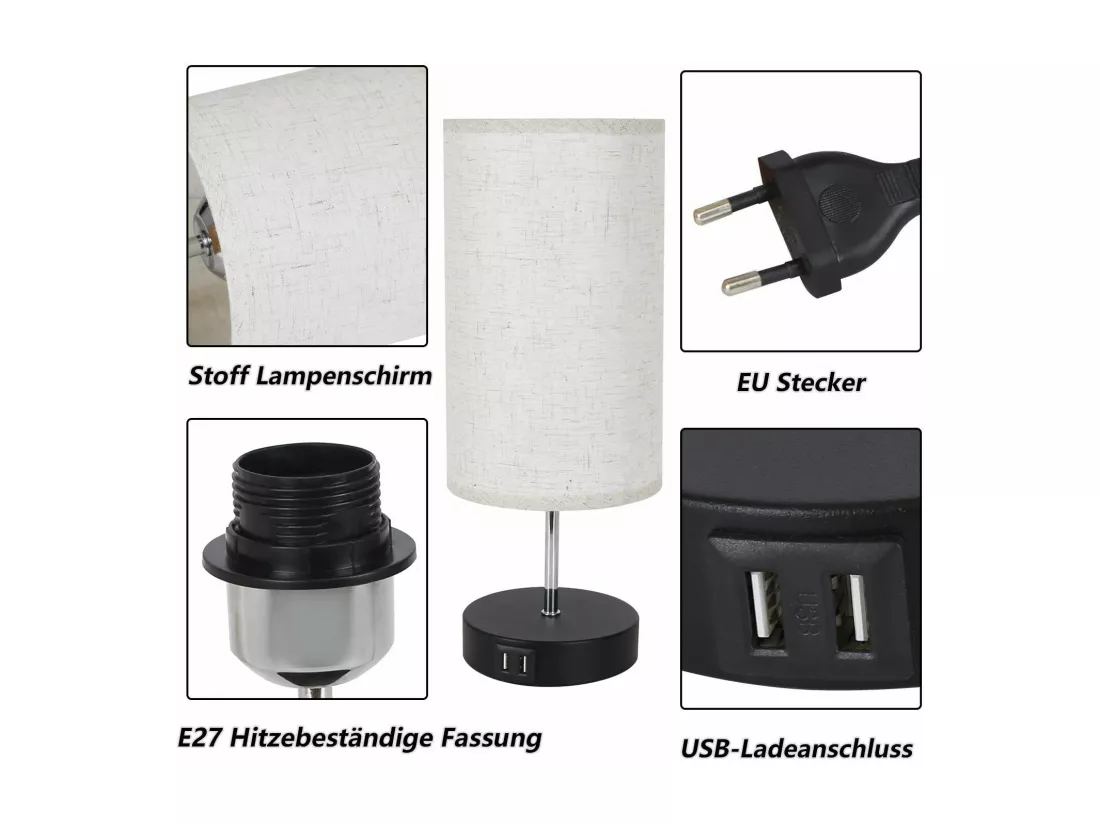 NETTLIFE Lot de 2 Lampes de Table Lampe de Chevet Tactile USB Noir Vintage Lampe de Table à Intensité Variable E27 avec Fonction de Charge Moderne