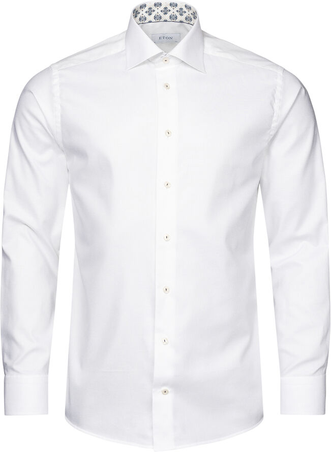 ETON Contemporary Fit White Semi Solid Cotton & Tencel Lyocell Print Effect Hvid