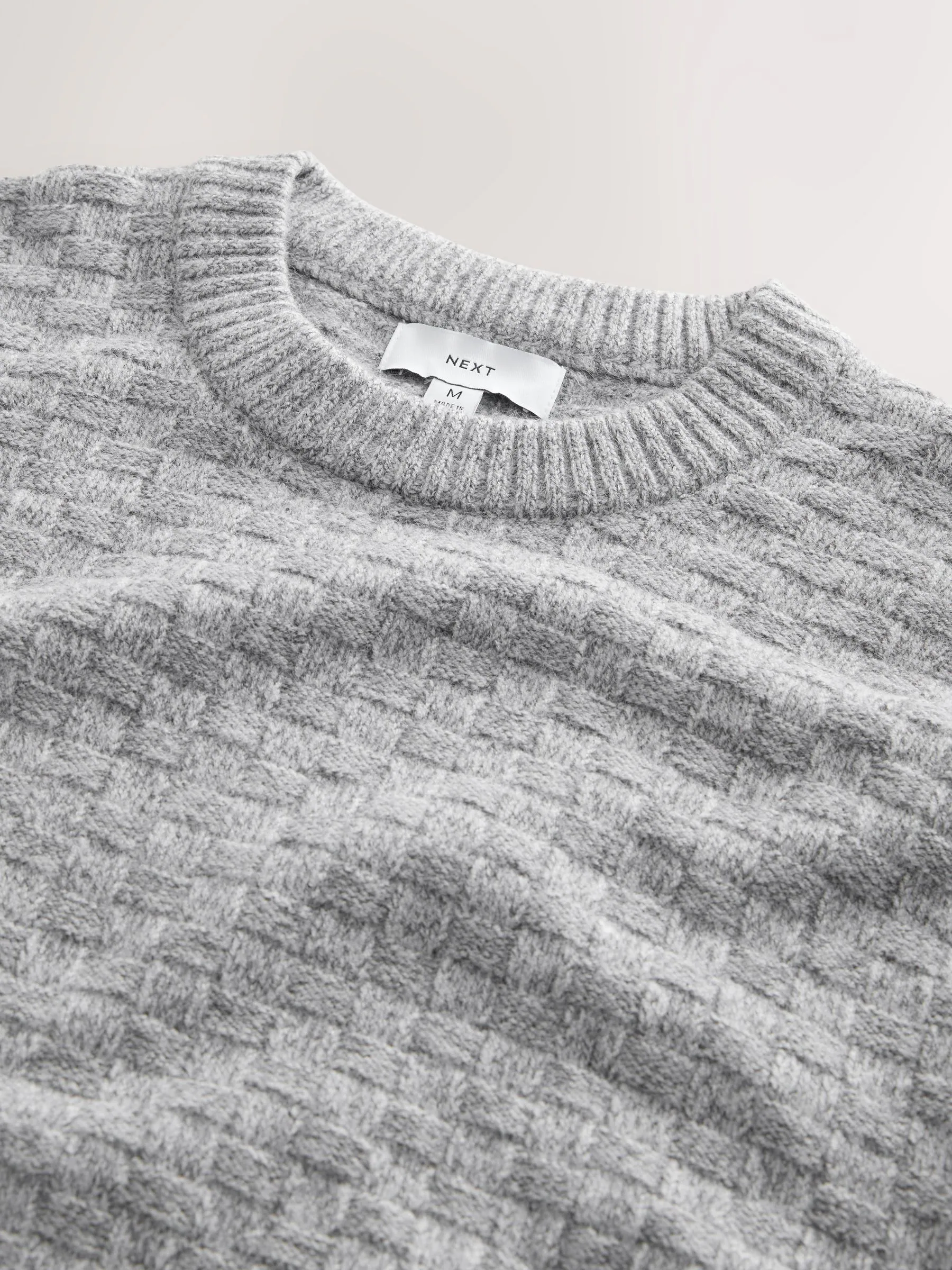 Grijs - Regular Fit Textured Crew Neck Knitted Jumper