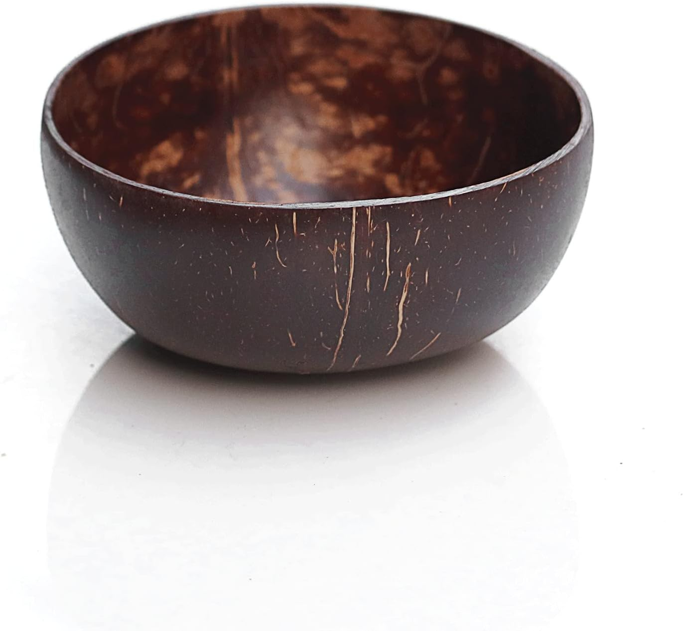 (2er Set) Ø14cm Kokosnuss Schalen Kokosholz Schälchen mit Löffel für Dessert / Bowl / Eiscréme - Braun
