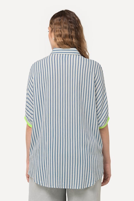 Hemdbluse, Leinenmix, Oversized, Hemdkragen, Halbarm