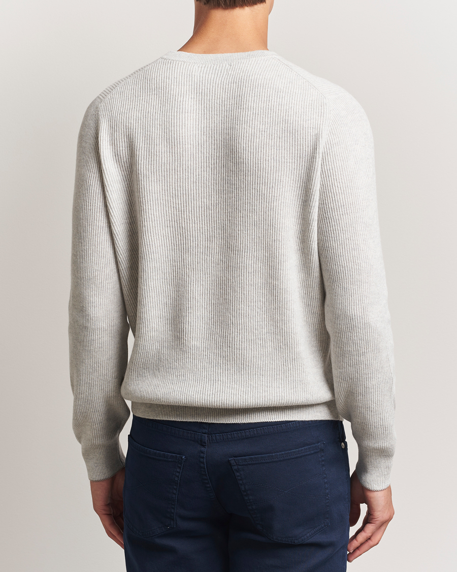 Brunello Cucinelli Cashmere Rib Crew Neck Sweater Pearl Grey